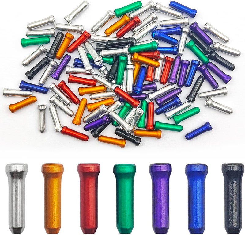 CKANDAY 100 Pcs Bike Cable End Caps, Cable End Crimps, Derailleur Cable Tips, Bike Brake Cable End Tips, Alloy Bicycle Wire End Caps, Brake Tips Shifter for Road Mountain Bicycle, 7 Colors - Image 1